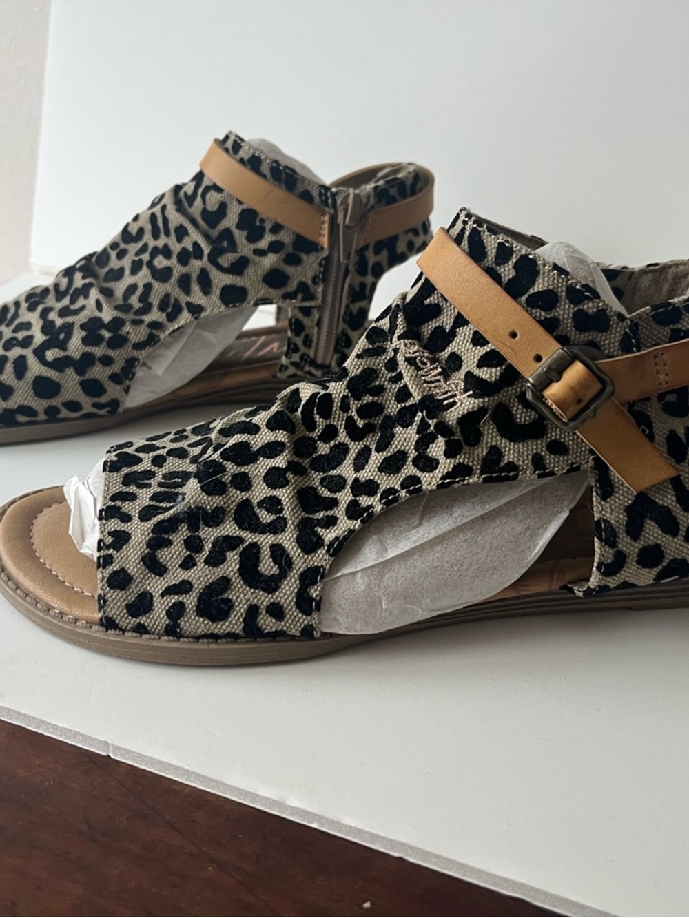 Blowfish leopard print ankle high sandals